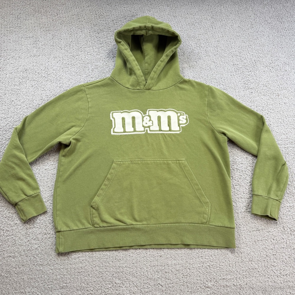 Authentic M&M's Men Olive Green Embroidered Logo Pullover Hoodie Size M